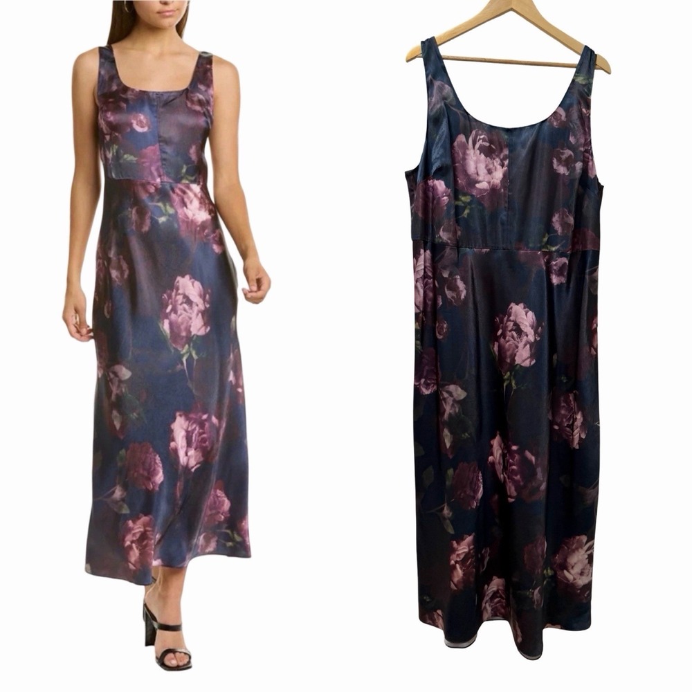 Vince Floral Night Garden Square Neck Satin Slipdress Size 18‎ Spring Maxi Dress